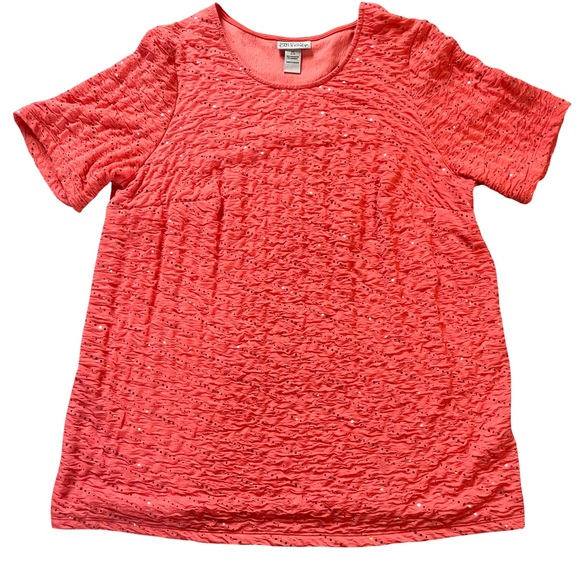 Catherines Tops - Catherines‎ Blouse Top 0X 14/16 Womans Plus Coral Knit Short Sleeve Sequin